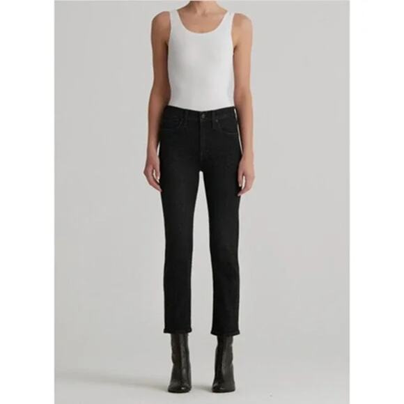 Edwin Women's Elin Crop High Rise Straight Leg Denim Jeans Blackstone 28 New - Picture 1 of 11